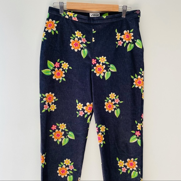 Verge NZ Flower Denim Stretch Pants Sz 16 Retro - Picture 2 of 12